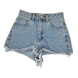 Abrand Jeans High Relaxed Short Denim Blue Light Wash Cut Off Hem Mom Size 25